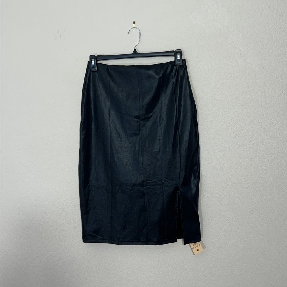 Popilush Faux Leather Skirt Size XXL Black Side Slit Sculpting Shapewear NWT